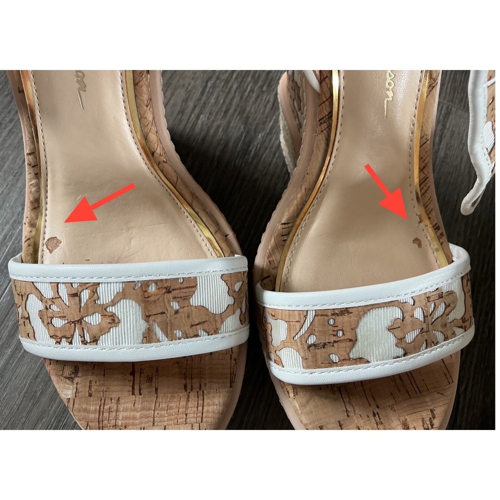 Jessica Simpson Ayala Floral Laser Cork Wedge Sandals Natural White Womens 7.5M - Picture 9 of 9